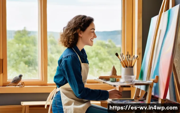 부업으로 할 수 있는 아트워크 판매 - **Prompt 1: "A talented female artist in her late 20s, with short, curly brown hair and a warm smile...