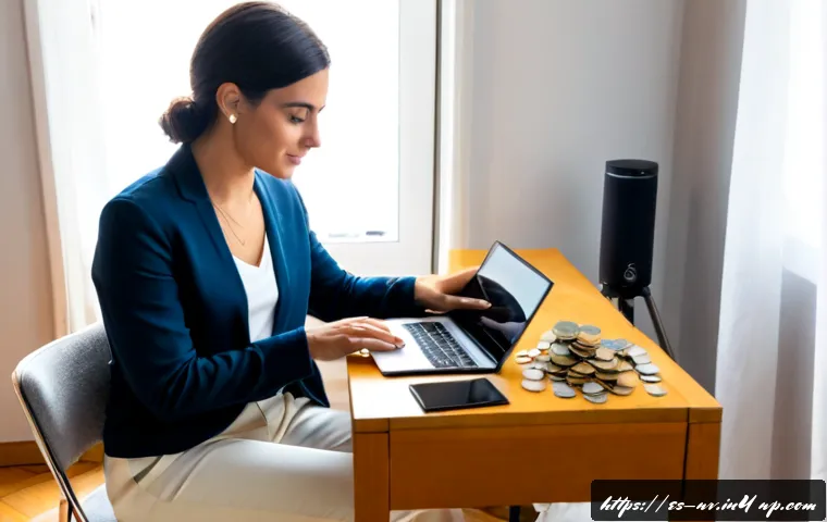 Home 17 부업으로 가능한 패션 블로깅 - Photorealistic home fashion blogging workspace for a Spanish-speaking side hustle, stylish adult wom...